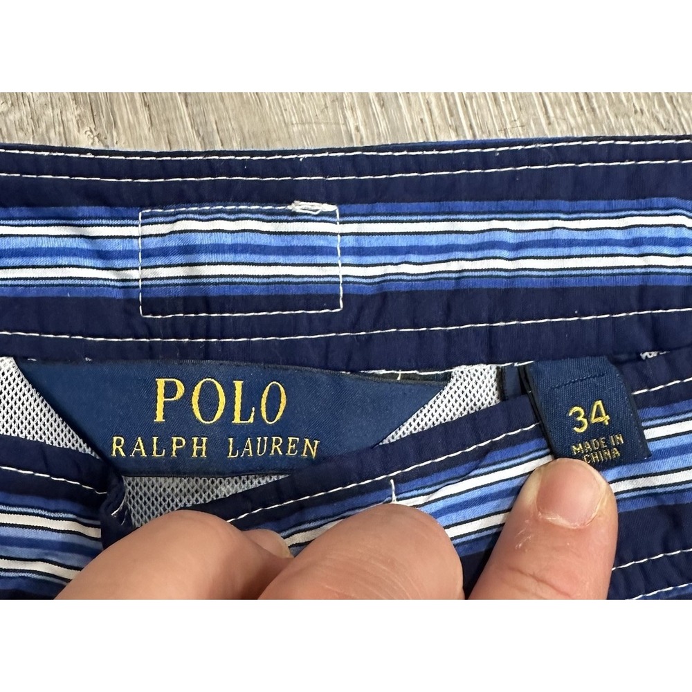 Polo Ralph Lauren Shorts Mens 34 Swim Trunks Blue White Striped Mesh Liner Short - Picture 4 of 14